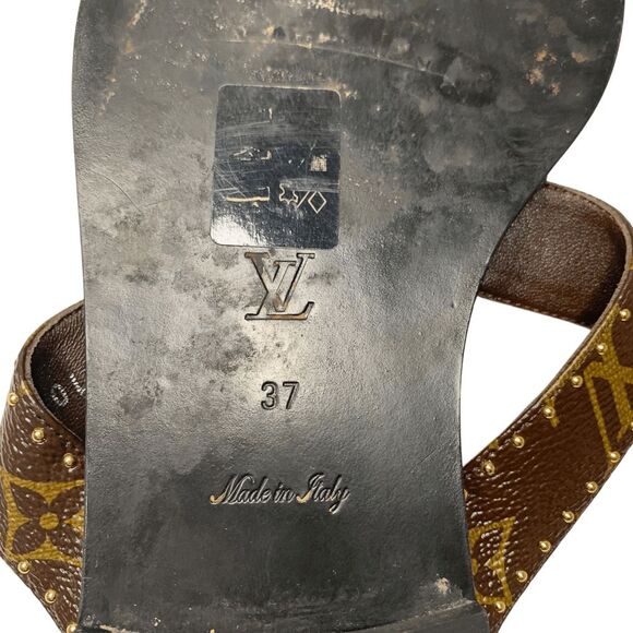 Louis Vuitton Sunny Flat Thong Sandals EU 37 Brown Monogram Logo Flip Flop Slide - Picture 9 of 9
